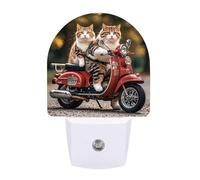 KLJHNVBM Auto On/Off Night Light, Two Funny Cats Driving A Motorcycle Nightlight Smart Sensor LED Plug in Night Lamp for Bedroom, Hallway, Bathroom, Kitchen | Energy Saving (0.5W)