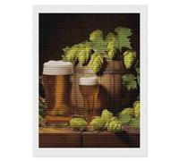 KLJHNVBM Beer and Hop Cones Diamond Painting Kits, 5D Round Gem Art Kits for Beginners, DIY Full Drill Diamond Dots for Home Wall Decor & Gift 12"x16"