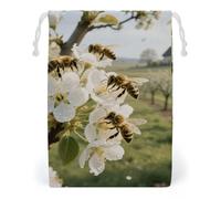 KLJHNVBM Bees Collect Honey Gift Bag, 12 * 18cm Double-Sided Print Canvas Drawstring Bag - Reusable Multi-Purpose Storage Sack for Travel, Snacks & Jewelry