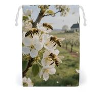 KLJHNVBM Bees Collect Honey Gift Bag, 20 * 25cm Double-Sided Print Canvas Drawstring Bag - Reusable Multi-Purpose Storage Sack for Travel, Snacks & Jewelry