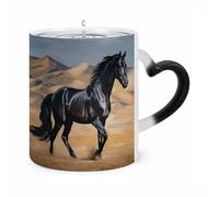 KLJHNVBM Black Arabian Horse Color Changing Coffee Mugs 11 Oz Heat Changing Mug Magic Ceramic Mugs Novelty Tea Cup Hidden Message Coffee Mug for Birthday, Christmas, Funny Gifts