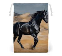 KLJHNVBM Black Arabian Horse Gift Bag, 20 * 25cm Double-Sided Print Canvas Drawstring Bag - Reusable Multi-Purpose Storage Sack for Travel, Snacks & Jewelry