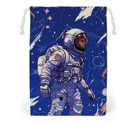 KLJHNVBM Black Astronaut on Blue Gift Bag, 20 * 25cm Double-Sided Print Canvas Drawstring Bag - Reusable Multi-Purpose Storage Sack for Travel, Snacks & Jewelry