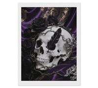 KLJHNVBM Black Floral Skull Diamond Painting Kits, 5D Round Gem Art Kits for Beginners, DIY Full Drill Diamond Dots for Home Wall Decor & Gift 12"x16"