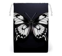 KLJHNVBM Black White Butterfly Gift Bag, 12 * 18cm Double-Sided Print Canvas Drawstring Bag - Reusable Multi-Purpose Storage Sack for Travel, Snacks & Jewelry