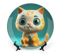 KLJHNVBM Blue Eyes Cat Bone China Decorative Plate 8inch Ceramic Decorative Plate with Display Stand Art Porcelain Plates Wall Hanging Bone China Dish for Home Office Wall Decor