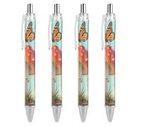 KLJHNVBM Butterfly on Mushroom Ballpoint Pens - Black Ink Fine Point 0.5mm Pens, Smooth Writing & Comfortable Grip for Office Home, Durable PC Material, Great Gift Idea