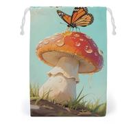 KLJHNVBM Butterfly on Mushroom Gift Bag, 12 * 18cm Double-Sided Print Canvas Drawstring Bag - Reusable Multi-Purpose Storage Sack for Travel, Snacks & Jewelry
