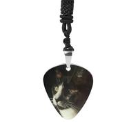 KLJHNVBM - Cat Guitar Pick Necklace with White Eyes Personalized Pendant Necklaces Stainless Steel Jewelry Rock Music Accessories Gifts for Women Men Lovers