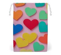 KLJHNVBM Colored Love Hearts Gift Bag, 12 * 18cm Double-Sided Print Canvas Drawstring Bag - Reusable Multi-Purpose Storage Sack for Travel, Snacks & Jewelry