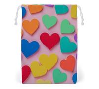 KLJHNVBM Colored Love Hearts Gift Bag, 20 * 25cm Double-Sided Print Canvas Drawstring Bag - Reusable Multi-Purpose Storage Sack for Travel, Snacks & Jewelry