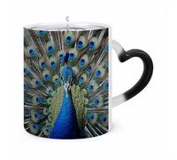 KLJHNVBM Colorful Peacock Feathers Color Changing Coffee Mugs 11 Oz Heat Changing Mug Magic Ceramic Mugs Novelty Tea Cup Hidden Message Coffee Mug for Birthday, Christmas, Funny Gifts