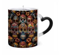 KLJHNVBM Colorful Sugar Skulls Color Changing Coffee Mugs 11 Oz Heat Changing Mug Magic Ceramic Mugs Novelty Tea Cup Hidden Message Coffee Mug for Birthday, Christmas, Funny Gifts
