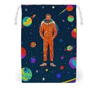 KLJHNVBM Cool Man in Outer Space Galaxy Gift Bag, 20 * 25cm Double-Sided Print Canvas Drawstring Bag - Reusable Multi-Purpose Storage Sack for Travel, Snacks & Jewelry