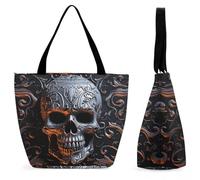 KLJHNVBM Cool Skull Graphics Tote Bag for Women with Zipper, Lightweight Oxford Pool Tote Bag Reusable Grocery Bags Shopping Bags Small Medium Handbags for Travel, Work, Gym