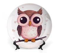 KLJHNVBM Cute Owl Bone China Decorative Plate 10inch Ceramic Decorative Plate with Display Stand Art Porcelain Plates Wall Hanging Bone China Dish for Home Office Wall Decor