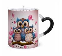 KLJHNVBM Cute Owls Color Changing Coffee Mugs 11 Oz Heat Changing Mug Magic Ceramic Mugs Novelty Tea Cup Hidden Message Coffee Mug for Birthday, Christmas, Funny Gifts