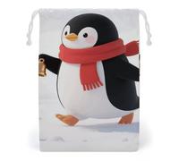KLJHNVBM Cute Penguin Gift Bag, 12 * 18cm Double-Sided Print Canvas Drawstring Bag - Reusable Multi-Purpose Storage Sack for Travel, Snacks & Jewelry