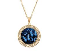 KLJHNVBM - Dark Blue Round Butterfly Multicolor Diamond Alloy Choker Necklace Jewelry Gift for Her Mother Wife, One size, Metal, No Gemstone