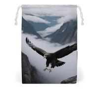 KLJHNVBM Eagles Fly in The Valley Gift Bag, 12 * 18cm Double-Sided Print Canvas Drawstring Bag - Reusable Multi-Purpose Storage Sack for Travel, Snacks & Jewelry