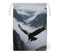 KLJHNVBM Eagles Fly in The Valley Gift Bag, 20 * 25cm Double-Sided Print Canvas Drawstring Bag - Reusable Multi-Purpose Storage Sack for Travel, Snacks & Jewelry