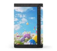 KLJHNVBM Easter Eggs Sky Flower Trifold Wallet for Men - Money Clip Slim Wallets with Multiple Card Slots Minimalist Small Front Pocket Wallet for Everyday Carry