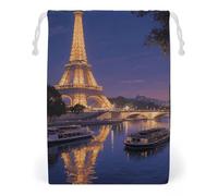 KLJHNVBM Eiffel Tower Gift Bag, 12 * 18cm Double-Sided Print Canvas Drawstring Bag - Reusable Multi-Purpose Storage Sack for Travel, Snacks & Jewelry