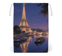 KLJHNVBM Eiffel Tower Gift Bag, 20 * 25cm Double-Sided Print Canvas Drawstring Bag - Reusable Multi-Purpose Storage Sack for Travel, Snacks & Jewelry