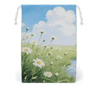 KLJHNVBM Elegant Spring Daisy Flowers Gift Bag, 12 * 18cm Double-Sided Print Canvas Drawstring Bag - Reusable Multi-Purpose Storage Sack for Travel, Snacks & Jewelry