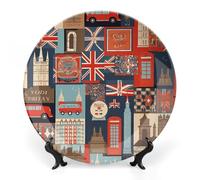 KLJHNVBM England Symbols Bone China Decorative Plate 8inch Ceramic Decorative Plate with Display Stand Art Porcelain Plates Wall Hanging Bone China Dish for Home Office Wall Decor