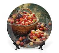 KLJHNVBM Fruit Harvest Bone China Decorative Plate 6inch Ceramic Decorative Plate with Display Stand Art Porcelain Plates Wall Hanging Bone China Dish for Home Office Wall Decor