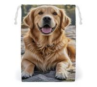 KLJHNVBM Golden Retriever Dog Gift Bag, 12 * 18cm Double-Sided Print Canvas Drawstring Bag - Reusable Multi-Purpose Storage Sack for Travel, Snacks & Jewelry