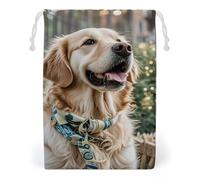 KLJHNVBM Golden Retriever Dog Gift Bag, 12 * 18cm Double-Sided Print Canvas Drawstring Bag - Reusable Multi-Purpose Storage Sack for Travel, Snacks & Jewelry