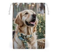 KLJHNVBM Golden Retriever Dog Gift Bag, 20 * 25cm Double-Sided Print Canvas Drawstring Bag - Reusable Multi-Purpose Storage Sack for Travel, Snacks & Jewelry