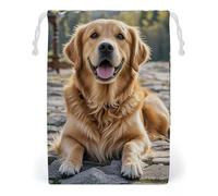 KLJHNVBM Golden Retriever Dog Gift Bag, 20 * 25cm Double-Sided Print Canvas Drawstring Bag - Reusable Multi-Purpose Storage Sack for Travel, Snacks & Jewelry