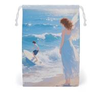 KLJHNVBM Guardian Angel Gift Bag, 20 * 25cm Double-Sided Print Canvas Drawstring Bag - Reusable Multi-Purpose Storage Sack for Travel, Snacks & Jewelry
