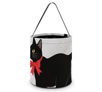 KLJHNVBM Halloween Candy Tote Bag Reusable, Durable Polyester Treat Bag, A Cat with A Bow Tie Trick Or Treat Bucket for Halloween Party & Gifts
