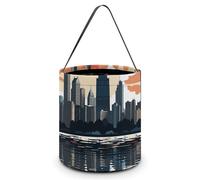 KLJHNVBM Halloween Candy Tote Bag Reusable, Durable Polyester Treat Bag, Chicago Skyline Trick Or Treat Bucket for Halloween Party & Gifts