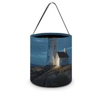 KLJHNVBM Halloween Candy Tote Bag Reusable, Durable Polyester Treat Bag, Lighthouse at Night Trick Or Treat Bucket for Halloween Party & Gifts