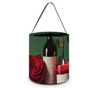 KLJHNVBM Halloween Candy Tote Bag Reusable, Durable Polyester Treat Bag, Red Wine Rose And Candle Trick Or Treat Bucket for Halloween Party & Gifts