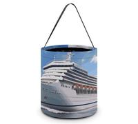 KLJHNVBM Halloween Candy Tote Bag Reusable, Durable Polyester Treat Bag, Seaside Cruise Ship Trick Or Treat Bucket for Halloween Party & Gifts