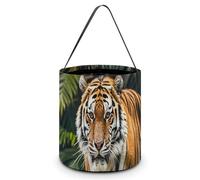 KLJHNVBM Halloween Candy Tote Bag Reusable, Durable Polyester Treat Bag, Tiger on A Boulder in The Jungle Trick Or Treat Bucket for Halloween Party & Gifts