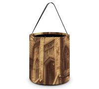 KLJHNVBM Halloween Candy Tote Bag Reusable, Durable Polyester Treat Bag, Vintage Medieval Castle Trick Or Treat Bucket for Halloween Party & Gifts