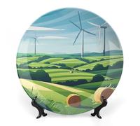 KLJHNVBM Hay Bale Pattern Bone China Decorative Plate 8inch Ceramic Decorative Plate with Display Stand Art Porcelain Plates Wall Hanging Bone China Dish for Home Office Wall Decor
