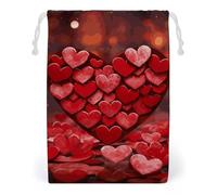 KLJHNVBM Hearts Love Gift Bag, 12 * 18cm Double-Sided Print Canvas Drawstring Bag - Reusable Multi-Purpose Storage Sack for Travel, Snacks & Jewelry