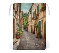 KLJHNVBM Italy Street Gift Bag, 20 * 25cm Double-Sided Print Canvas Drawstring Bag - Reusable Multi-Purpose Storage Sack for Travel, Snacks & Jewelry