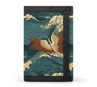 KLJHNVBM Japan Wave Wallpapers Trifold Wallet for Men - Money Clip Slim Wallets with Multiple Card Slots Minimalist Small Front Pocket Wallet for Everyday Carry