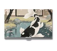 KLJHNVBM Japanese Yin Yang Koi Fish Business Card Holder, Slim Lightweight Business Card Case, Portable Metal Credit ID Case for Men & Women
