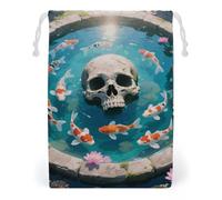 KLJHNVBM Koi Fish Skull Gift Bag, 12 * 18cm Double-Sided Print Canvas Drawstring Bag - Reusable Multi-Purpose Storage Sack for Travel, Snacks & Jewelry