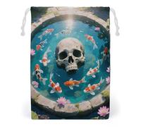 KLJHNVBM Koi Fish Skull Gift Bag, 20 * 25cm Double-Sided Print Canvas Drawstring Bag - Reusable Multi-Purpose Storage Sack for Travel, Snacks & Jewelry